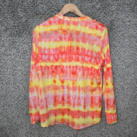 Calvin Klein Top Womens Small Orange Button Up Semi‎ Sheer Blouse Pockets Ladies - Picture 7 of 7